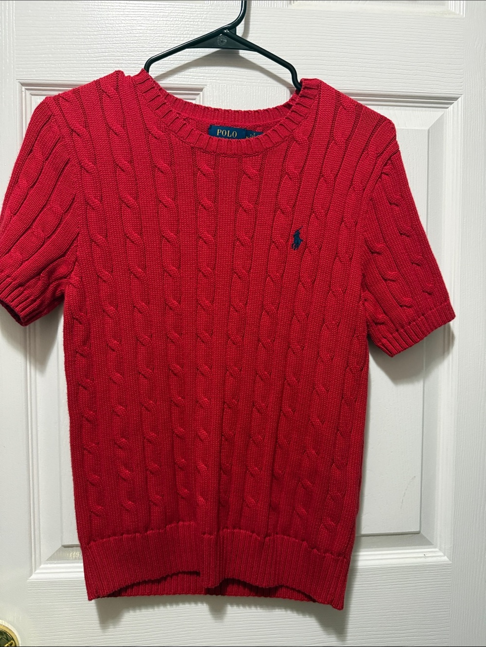 Ralph Lauren Red Cable Knit Short Sleeve Sweater Top